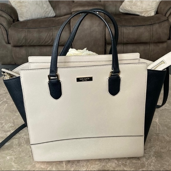 kate spade Handbags - Kate Spade Large Cream and Black Satchel S338 
ID# S338